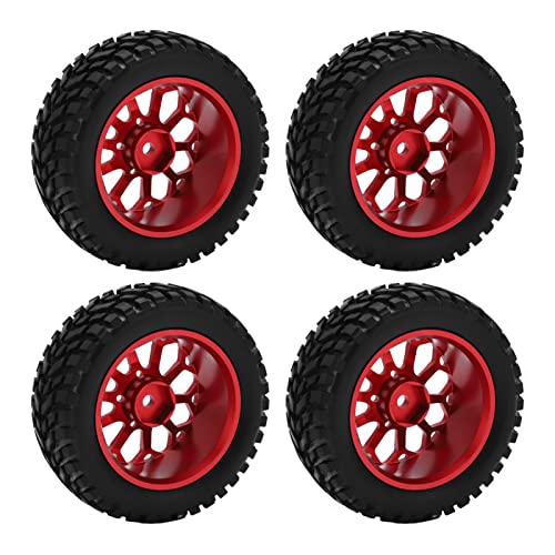 Drfeify Auto Wheel Tire 1/10 RC Studitum Textur Aluminium Aluminus Gummi Tim für TT01, Hohe Abriebfestigkeit für HPI HSP, 4PCS/Set (Rot) von Drfeify