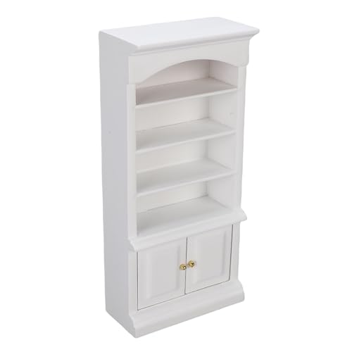 Drfeify Dollhouse -Bücherregal, 4 -stufiges Regal, 2 Türen, Massives Holz Miniatur -Puppenhausmöbelzubehör für 1/12 Skala Dollhouses oder Dekor von Drfeify