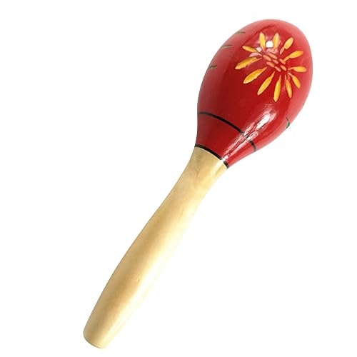 Drfeify Hölzerne Maracas Klappert Kreatives Handgefertigtes Musikinstrument für Kinderpersonenbevorzugungen (Lange rot Geschnitzte Blumen) von Drfeify