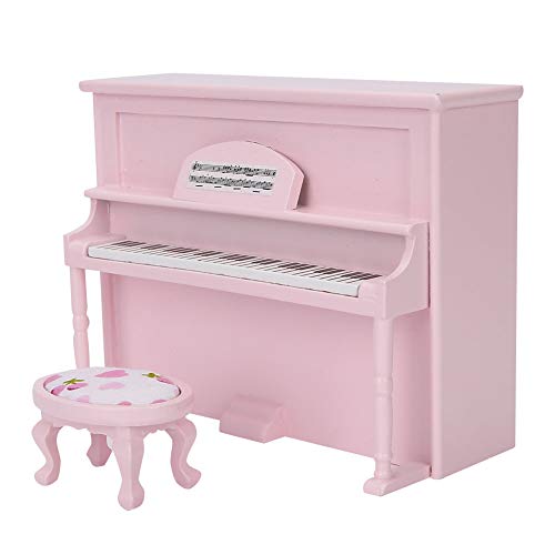 Drfeify Mini-Klavier, 1:12 Puppenhaus-Miniaturmöbel, Schwarzes, Elegantes, Lebendiges Holz-Klavier mit Hocker, Simulationsmöbel (Rosa) von Drfeify