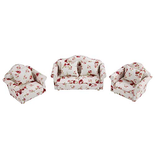 Drfeify Mini Sofa Spielzeug, Blumenmuster Mini Sofa Set Möbel von 1:12 Puppenhaus(#1) von Drfeify