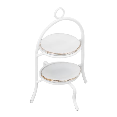 Drfeify Miniatur 2 -Tier -Kuchenständer mit 4 Stcs -Tellern, Eisenkeramikpuppenhausdekorationszubehör, weiß, für 1:12 Dollhouse Wohnzimmerdekoration (White) von Drfeify