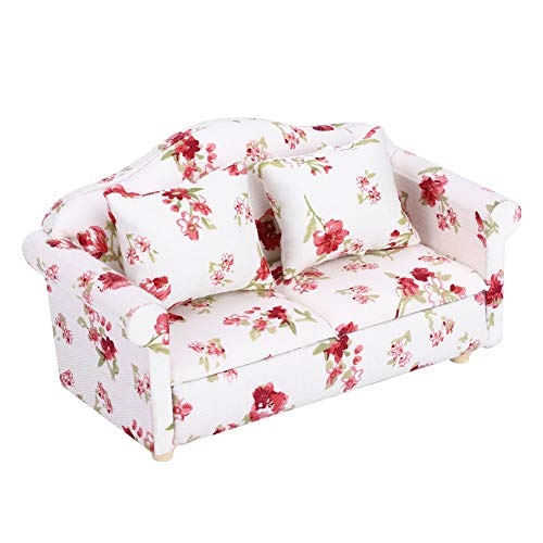 Drfeify Puppenhaus-doppelsofa, Puppenhaus-Zuubehör, Blumenmuster, Mini-Möbel, Doppel (Große Blumencluster) von Drfeify