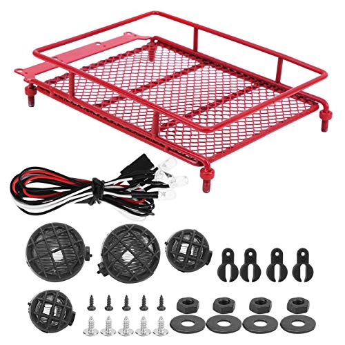 Drfeify RC Gepäckträger, langlebiges RC-Dachgepäckträger aus Metall mit LED-Leuchte Passend Playing Accessories für MN 1/12 RC Crawler MN90/MN90K Upgrade-Zubehör(rot) von Drfeify