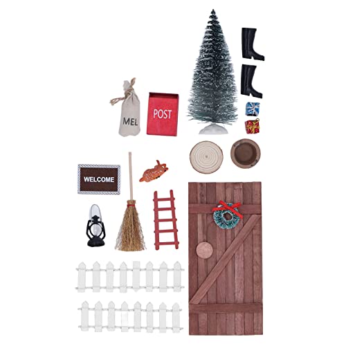 Drfeify Weihnachtsfeen-Tür-Set, Niedliches Buntes Simulations-Miniatur-DIY-Holztür-Set für 1/12 1/6 Puppenhaus-Weihnachtsdekoration von Drfeify