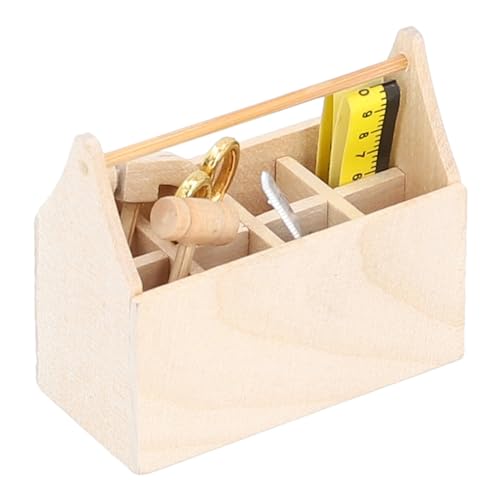 Miniatur-Puppenhaus-Werkzeugkasten mit Werkzeugen, Simulations-Holzmodellzubehör für 1/12 Puppenhaus, Feine Handwerkskunst, Einfach und Stilvoll von Drfeify