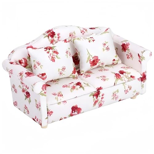 Drfeify Puppenhausmöbel Sofa, Mini Möbel Sofa mit 1/12 Blumenmuster geeignet für Zubehör Fastening Parts für Puppenhäuser(#1) Fastening Hardware von Drfeify