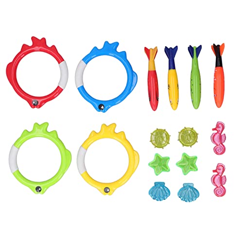 Diving Swimming Toy Set, Underwater Dive Toy Collection Colorful Torpedos Swim Sinking Seahorses Fish Rings for Kids Swimming Pool Beach Water Games Plastic 16 Pieces von DriKou