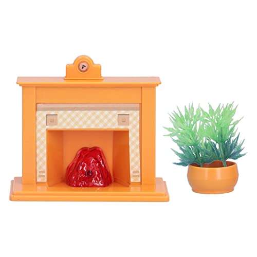 Dollhouse Miniatur Kamin Set, 1 12 -Skala -Mini -Kamin -Topf -Pflanzenuhr Dekorationen für Puppenhauszubehör DIY Kindergarten Kunststoffmaterial 8.7x6.3x4,3 cm von DriKou