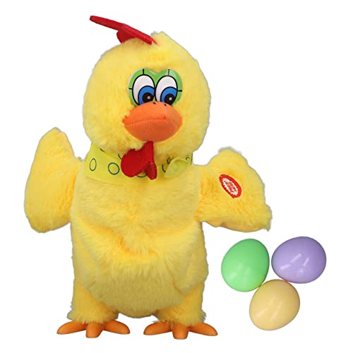 DriKou Elektrisches Plüsch -Eier -Hühnchenspielzeug, süßes tanzendes Musik -gefülltes Tier mit 3 farbigen Eiern für Kinder Interaktives Spiel mit kurzem Plüschmaterial (30cm) von DriKou