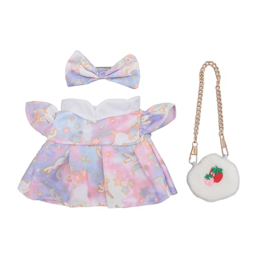 DriKou Plüschpuppenkleidung, Baumwollstoff-Fliege-Outfit-Kleid mit Erdbeertasche für 20 cm große Puppen, Heimdekorations (4) von DriKou