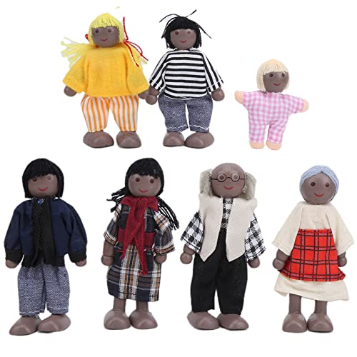 Familienpuppenfiguren, Kiefernholz, Miniatur-Menschen-Spielzeugset, Ornament, pädagogisches Puppenhaus-Zubehör, weicher Körper, Flexible Gliedmaßen, Rollenspiele für Kinder von 1 (7 Black Puppets) Familienpuppenfiguren, Kiefernholz, Miniatur-Menschen-Spielzeugset, Ornament, pädagogisches Puppenhaus-Zubehör, weicher Körper, Flexible Gliedmaßen, Rollenspiele für Kinder von 1 (7 Black Puppets) von DriKou