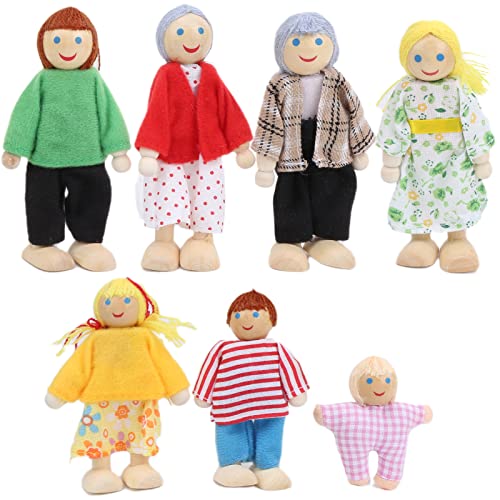 Familienpuppenfiguren, Kiefernholz, Miniatur-Menschen-Spielzeugset, Ornament, pädagogisches Puppenhaus-Zubehör, weicher Körper, Flexible Gliedmaßen, Rollenspiele für Kinder von 1 (Puppet 7) von DriKou