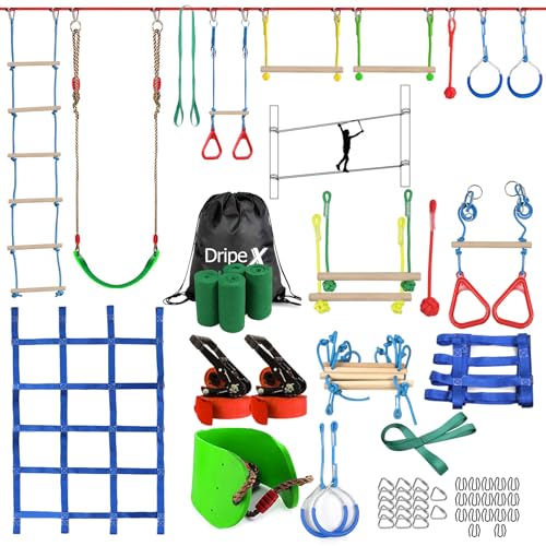 Dripex Slackline, Ninja Slackline Kinder 2×20m und Ninja Warrior Hindernisparcours Garten im Freien,Ninja Parcours Kinder mit Schaukel, Kletterleiter, Kletternetz und Baumschutz, geeignet für Anfänger Dripex Slackline, Ninja Slackline Kinder 2×20m und Ninja Warrior Hindernisparcours Garten im Freien,Ninja Parcours Kinder mit Schaukel, Kletterleiter, Kletternetz und Baumschutz, geeignet für Anfänger von Dripex