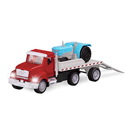 Driven Micro Transporter mit Pritsche und Traktor 21 cm mit Lichtern und Tönen – Spielzeugauto mit Geräuschen, Funktionen – Spielzeug LKW ab 3 Jahren von Driven by Battat