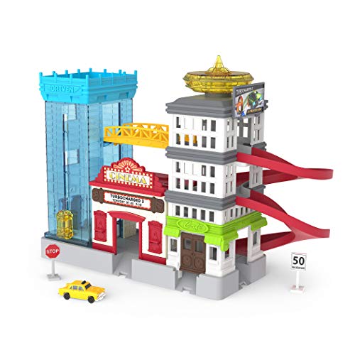 Driven Pocket 7 Teile Mini Set Big City mit Gebäude, Taxi, Rampen und mehr – Spielzeugautos mit Zubehör und Funktionen Spielzeug ab 3 Jahren von Driven by Battat
