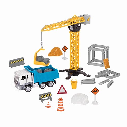 Driven by Battat – 62-teiliges Baustellen Spielset für Kinder – Spielzeug Kipplaster & Zubehör – Großes Set – Kran, Pylonen und mehr – ab 3 Jahren – Micro Kran Spielzeug (62 Teile) von Driven by Battat