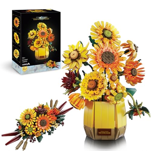 DrmBeyd 2 in 1 Blumen Sonnenblumen Bausets für Erwachsene, 1328 Teile Van Go Pflanze Collection Blumen Sonnenblumen Bausatz Kompatibel mit L*** Blumen, Geschenke zum Weihnachten Geburtstag von DrmBeyd