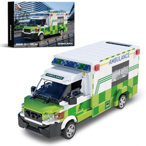 DrmBeyd City Krankenwagen Bausteine Set, 561 Teile Ambulanz Bausteine Kit, Stadtrettungs Serie Ambulanz Klemmbausteine Automodell Spielzeug, Geschenk für Erwachsene und Kinder, Kompatibel mit L*** von DrmBeyd