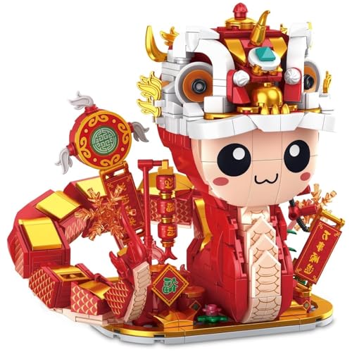 DrmBeyd Löwentanz Tier Bausteine Set, Schlange Bausteine für Erwachsene, 845 Teile Chinesische Tier Klemmbausteine Modell Spielzeug Heimbüro Dekor, Geschenk für Erwachsene und Kinder von DrmBeyd