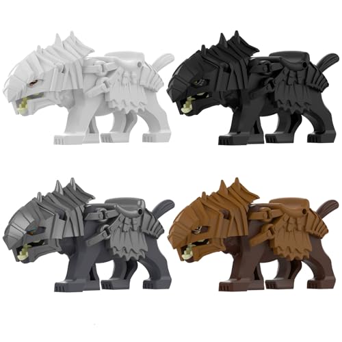 DrmBeyd Lord of Rings MOC Wolf Bausteine Bausatz, 4 Mittelalterliches Wolfsreittier Modell für Minifiguren, Kompatibel mit Major Brand, Geschenk für Filmfans von DrmBeyd