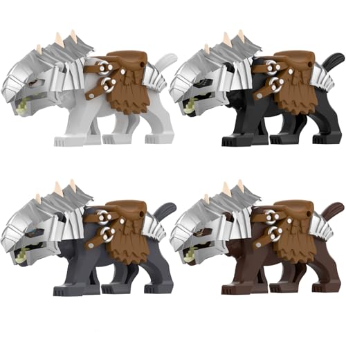 DrmBeyd Lord of Rings MOC Wolf Bausteine Bausatz, 4 Mittelalterliches Wolfsreittier Modell für Minifiguren, Kompatibel mit Major Brands, Geschenk für Filmfans von DrmBeyd