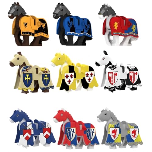 DrmBeyd MOC Horse Bausteine Bausatz, 9 Mittelalterliches Pferd Modell für Minifiguren, Kompatibel mit L*** Minifiguren, Geschenk für Erwachsene und Kinder von DrmBeyd