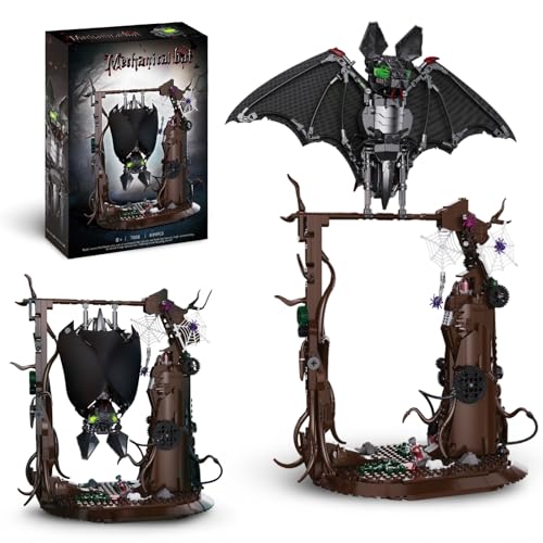 DrmBeyd Mechanische Fledermaus Baustein Set mit Ausstellungs Ständer, STEM Gothic Tier Bausteine, 839 Teile Zwei Formen Fledermaus Modell Kits, Geschenk für Erwachsene und Kinder von DrmBeyd