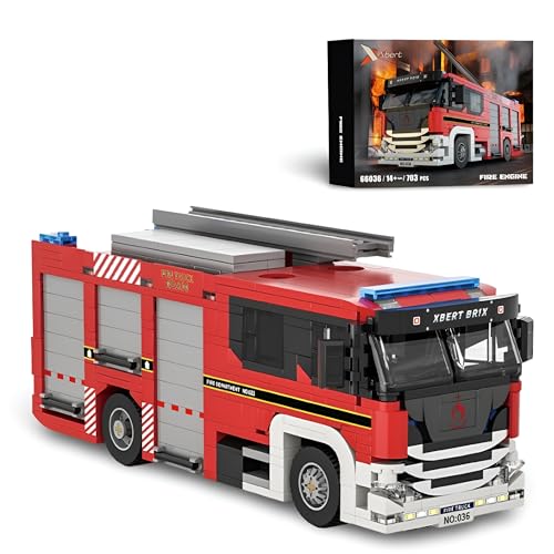 DrmBeyd Technik City Feuerwehrauto Bausteine Bausatz, 704 Teile Feuerwehrauto LKW Klemmbausteine Modellbausatz, Geschenk für Erwachsene und Kinder, Kompatibel mit L*** von DrmBeyd