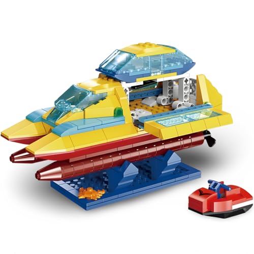 DrmBeyd Technik City Forschungsschiff Bausteine, Schwimmfähiges Boot Bausteine Spielzeug Boot mit Ständer, Geschenk für Jungen Mädchen, 327 PCS von DrmBeyd