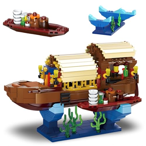DrmBeyd Technik City Forschungsschiff Bausteine, Schwimmfähiges Boot Bausteine Spielzeug Boot mit Ständer, Geschenk für Jungen Mädchen, 560 PCS von DrmBeyd