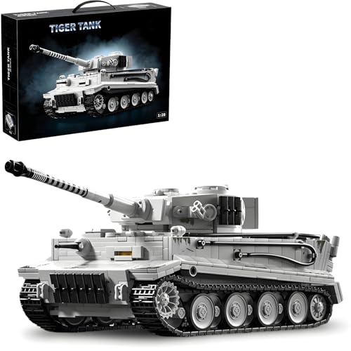 DrmBeyd Technik Militär Panzer Klemmbausteine Set, 1:28 Tiger Panzer Bausteine Modell Spielzeug, S04 Schwerer Tiger Kampfpanzer Bausteine, Geschenk für Erwachsene und Jungen, 1628+ Teile von DrmBeyd