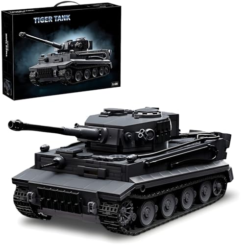 DrmBeyd Technik Militär Panzer Klemmbausteine Set, 1:28 Tiger Panzer Bausteine Modell Spielzeug, Schwerer Tiger Kampfpanzer Bausteine, Geschenk für Erwachsene und Jungen, 1622+ Teile von DrmBeyd