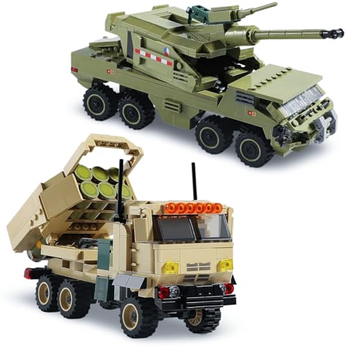 DrmBeyd Technik Militärfahrzeuge Bausteine Set, HIMARS M142 Artillerierakete & Dana M2 Selbstfahrende Haubitze Bausteine, Geschenke für Militärbegeisterte, 888+ Teile von DrmBeyd