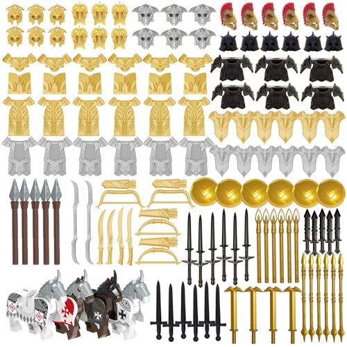 DrmBeyd Waffenpaket Zubehör Sets Spielzeug für Minifiguren, Mittelalterlicher Waffenzubehör-Bausteine, Inklusive Rüstung, Helm, Schild etc, Kompatibel mit Mainstream Minifiguren von DrmBeyd