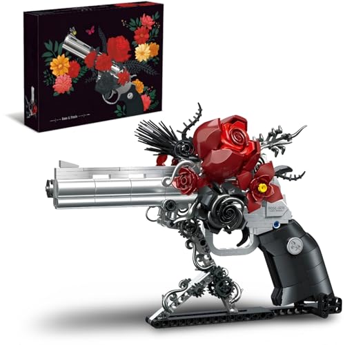 Gotische Rose Blumenstrauß Bausteine Set Spielzeugpistole, 631 Teile Gotischer Revolver Klemmbausteine mit Rose & Ständer, Gun Dekro Erwachsene und Kinder Gotische Rose Blumenstrauß Bausteine Set Spielzeugpistole, 631 Teile Gotischer Revolver Klemmbausteine mit Rose & Ständer, Gun Dekro Erwachsene und Kinder von DrmBeyd
