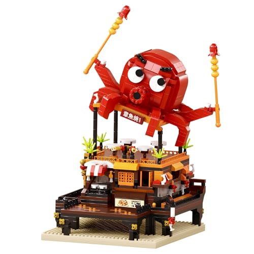 Japanisch Straßenstand Takoyaki Shop Mini Bausteine, 1309 Teile Japan Straßenansicht Mini Micro Klemmbausteine, Architektur Deko Modell Geschenk für Erwachsene und Kinder von DrmBeyd