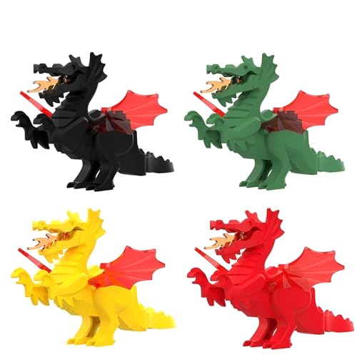 Lord of Rings MOC Drachen Bausteine Bausatz, 4er Mittelalterliches Drachen Modell für Minifiguren, Kompatibel mit L*** Minifiguren, Geschenk für Filmfans von DrmBeyd