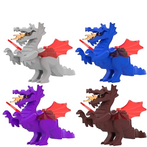 Lord of Rings MOC Drachen Bausteine Bausatz, 4er Mittelalterliches Drachen Modell für Minifiguren, Kompatibel mit L*** Minifiguren, Geschenk für Filmfans von DrmBeyd