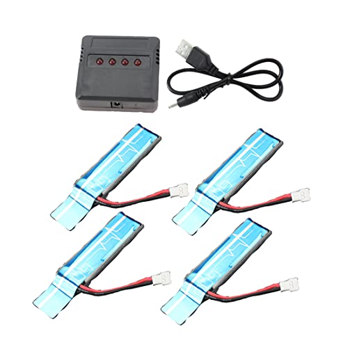 Droagoct 4PC 3.7V 520MAh 30C Verbesserter Li-Po- mit USB-LadegeräT für XK K110 K110S V930 V977 RC Hubschrauber Ersatzteile von Droagoct