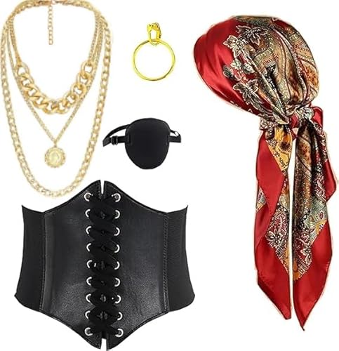 Drofe Renaissance Piraten Kostüm Zubehör Damen Piraten Bandana 5-teiliges Set, Rot/Ausflug, einfarbig (Getaway Solids), Unisex von Drofe