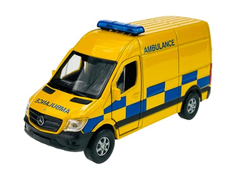 Welly Mercedes-Benz Sprinter W906 Transporter Gelb Ambulance 1/34-1/39 Metall Modell Auto Die Cast Neu im Kasten von Dromader