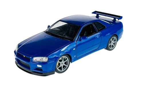 Welly Nissan Skyline R34 GT-R Coupe Blau 1998-2002 1/24 Metall Modell Auto Die Cast Neu im Kasten von Dromader