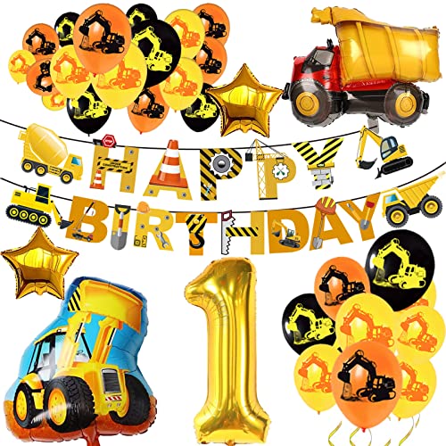Bagger Deko Kindergeburtstag 1, Baustellen GeburtstagdekoJunge 1 Jahre, Bagger Luftballons Geburtstag, BAU Party Dekoration, 1 Folienballon von Drookaen