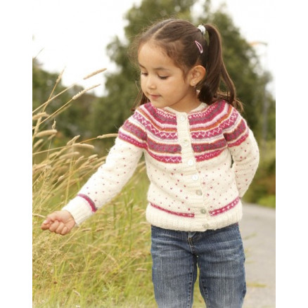 Jolie Fleur by DROPS Design - Strickmuster mit Kit Jacke mit farbigem Muster Größen 3-12 Jahre von Drops - Garnstudio