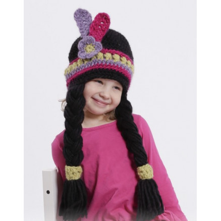 Little Alawa by DROPS Design - Häkelmuster mit Kit Indianerhut mit Zöpfen und Federn Größen 1-10 Jahre von Drops - Garnstudio