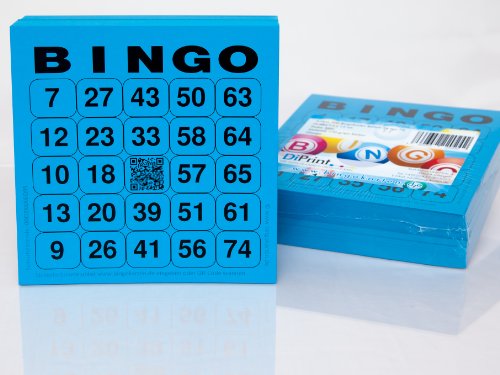 DiPrint 200 große Bingokarten für Senioren 24 aus 75 mit Joker in der Mitte (blau) von DiPrint