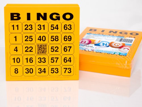 DiPrint 200 große Bingokarten für Senioren 24 aus 75 mit Joker in der Mitte (orange) von DiPrint