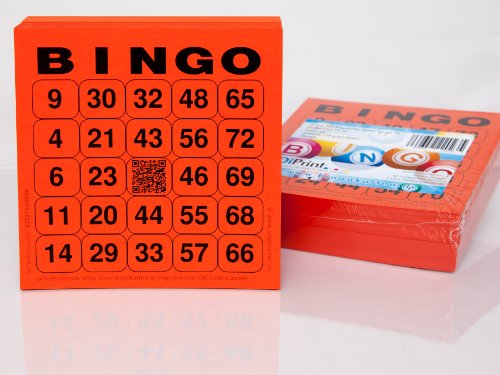 DiPrint 200 große Bingokarten für Senioren 24 aus 75 mit Joker in der Mitte (rot) von DiPrint