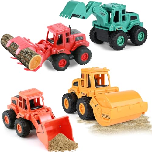 Drufoful 4er-Pack Baufahrzeuge Spielzeug, Baustellenfahrzeuge Kinder, LKW Bagger Spielzeug, Baufahrzeuge Kinder 3-12 Jahre, Unisex von Drufoful
